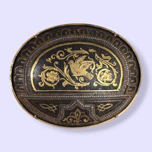 Antique Damascene Oval Brooch